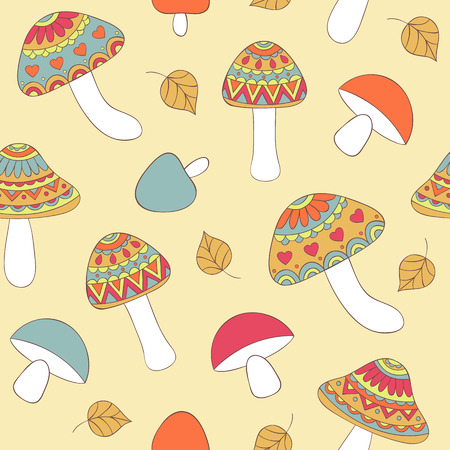 Vector illustration of seamless pattern with abstract mushroomsのイラスト素材