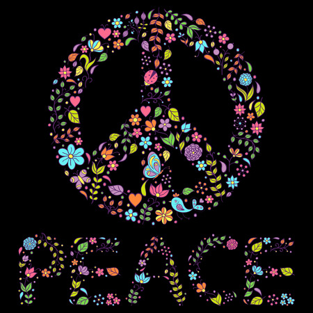 Vector illustration of peace symbol on black backgroundのイラスト素材