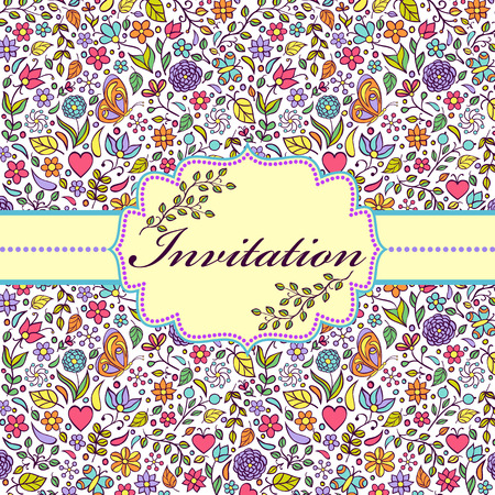 Vector illustration of colorful floral invitation card ( or place your text)のイラスト素材