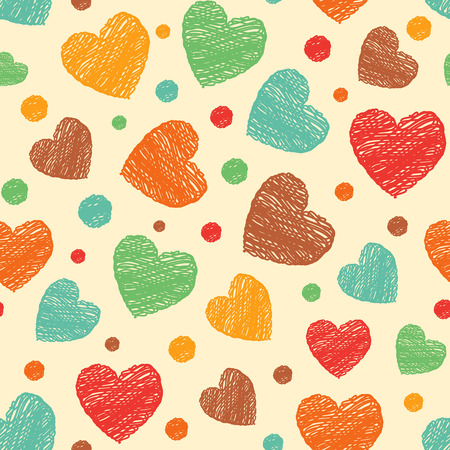 Vector illustration of seamless pattern with scribbled heartsのイラスト素材