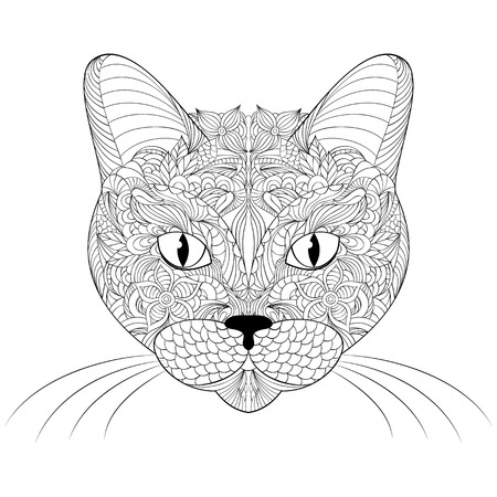 Vector illustration of head of cat on white background.Coloring page.のイラスト素材