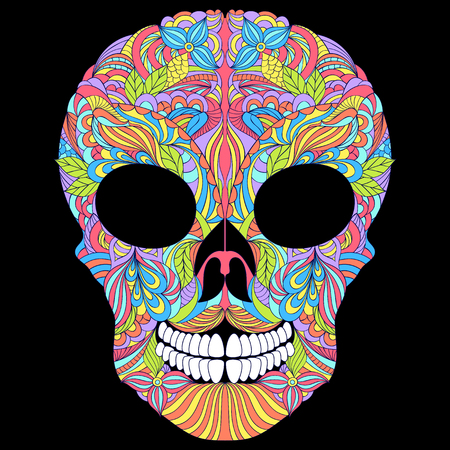 Vector Illustration of floral skull on black background.のイラスト素材