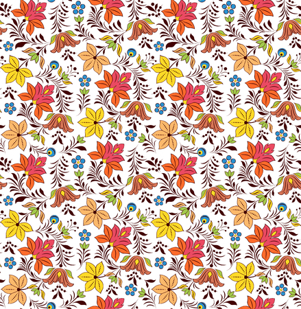 Vector illustration of floral seamless pattern on white background.のイラスト素材