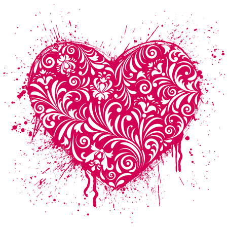 Vector illustration of floral red valentine heart isolated on white background.のイラスト素材
