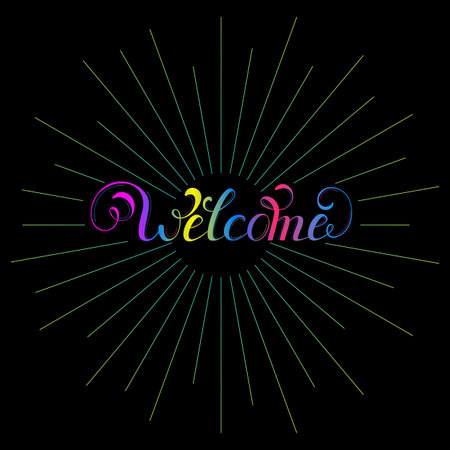 Vector illustration of handwriting inscription welcome with burstのイラスト素材