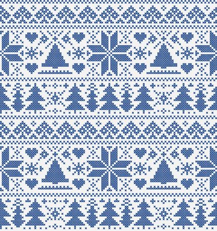 Vector illustration of christmas seamless pattern with trees and snowflakesのイラスト素材