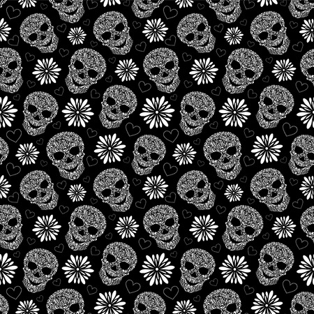 illustration of seamless pattern with abstract floral skullsの写真素材