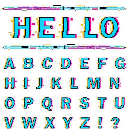 English alphabet with distortion effect on black background. Vector illustration.のイラスト素材