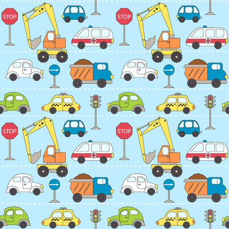 Illustration of seamless pattern with different cars.City traffic.の写真素材