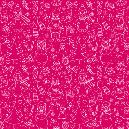 seamless christmas pattern with various characters.vector illustration.のイラスト素材