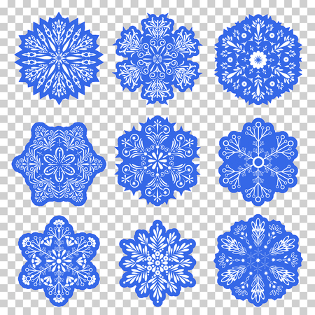 Set of christmas snowflakes on transparent background. Vector illustration.のイラスト素材