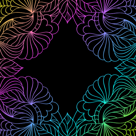 Vector illustration of hand drawn floral frame on black background.のイラスト素材