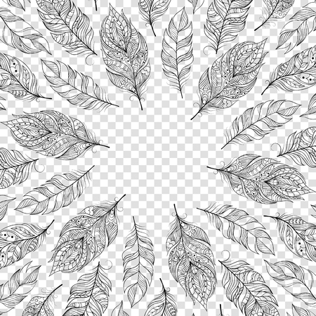 Invitation card with feathers on transparent background.Vector illustration.のイラスト素材