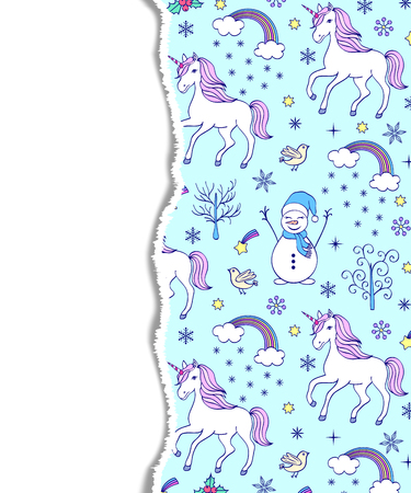 Torn paper with colorful christmas pattern.Vector illustration.のイラスト素材