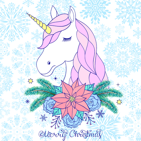 Head of hand drawn unicorn in colorful illustration.のイラスト素材