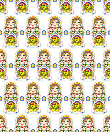 Russian dolls matryoshkas seamless pattern illustration.のイラスト素材