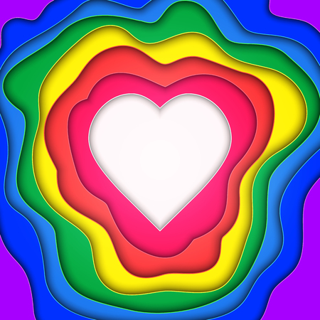 Illustration of paper cut heart on colorful background.のイラスト素材