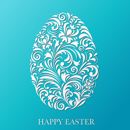 Vector illustration of floral easter egg on blue backgroundのイラスト素材