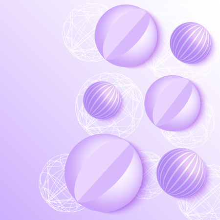 Vector illustration of 3d balls on violet background. Abstract design.のイラスト素材