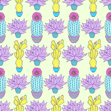 A Seamless pattern with colorful hand drawn cactus's Vector illustration.のイラスト素材
