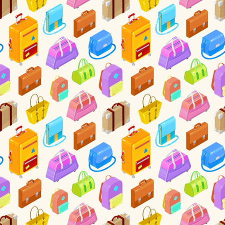 Seamless pattern of colorful isometric bags ans suitcases.Vector illustration.のイラスト素材