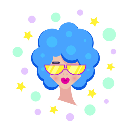 Girl with blue hair on white background. Design for t-shirt.Vector illustrationのイラスト素材