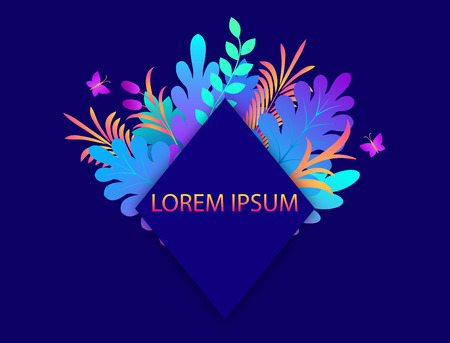 Floral invitation card with bright plants on dark backgroundのイラスト素材