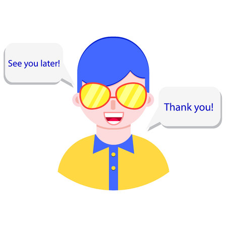 Happy boy chart with you. Male avatar on white backgroundのイラスト素材