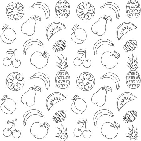 Seamless pattern with fruits on white background.One line drawing style.It be perfect for wrapping,packaging, digital paper and more.Easy to recolor.のイラスト素材
