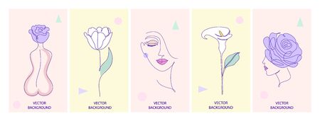 Set of wallpaper for social media stories, cards, flyer, poster, banners and other promotion.Beauty and fashion concept.のイラスト素材