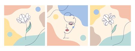 Set of wallpaper for social network, cards, flyer, poster, banners and other promotion.Beauty and fashion concept.のイラスト素材