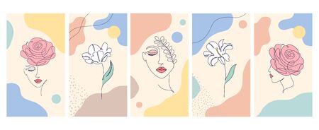 Set of wallpaper for social media stories, cards, flyers, posters, banners and other promotion.Beauty and fashion concept.のイラスト素材