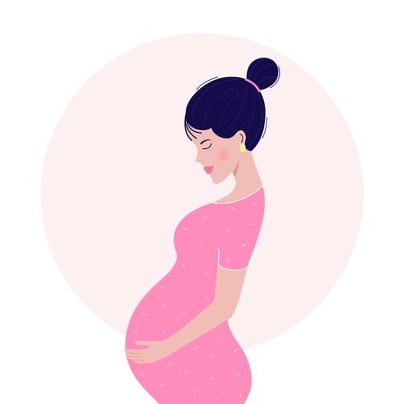 Dreaming pregnant woman thinking about baby. Healthcare concept.のイラスト素材