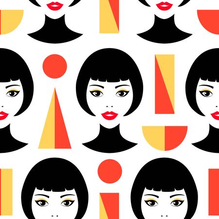 woman faces and geometric figuresのイラスト素材