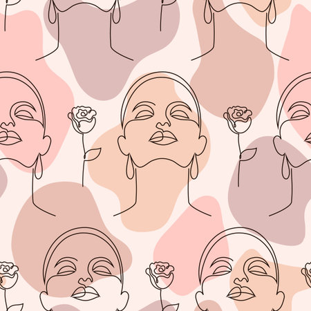 pattern with woman facesのイラスト素材