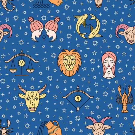 pattern with zodiac signsのイラスト素材