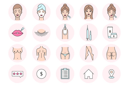 Beauty icons in line art styleのイラスト素材