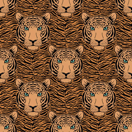 pattern with tiger headのイラスト素材