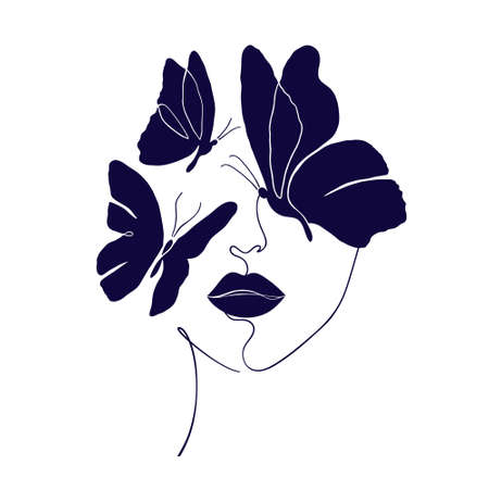 Female face with black butterfliesのイラスト素材