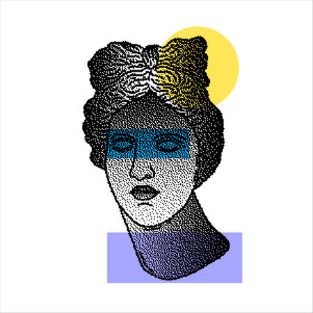 Collage with Greek God Apollo and geometric shapesのイラスト素材