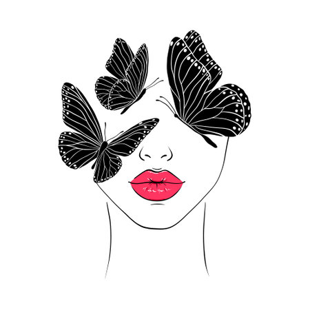 Woman face and butterflies.のイラスト素材