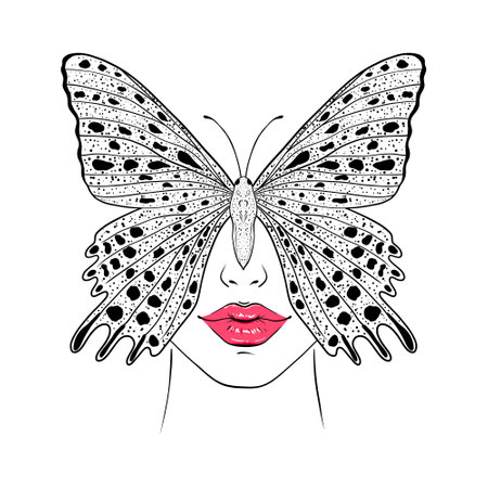 Butterfly and woman faceのイラスト素材