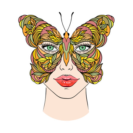 Butterfly and woman faceのイラスト素材