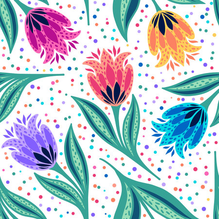 Seamless pattern with bright tulipsのイラスト素材
