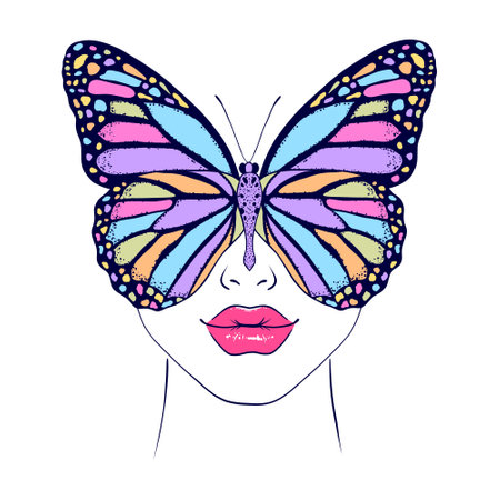 Butterfly and female faceのイラスト素材