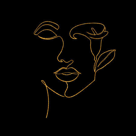 Minimal woman face with flowerのイラスト素材