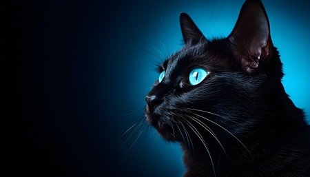 Black cat on a dark background with empty space for textの素材