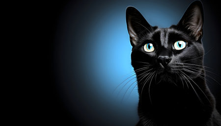 Black cat on a dark background with empty space for textの素材