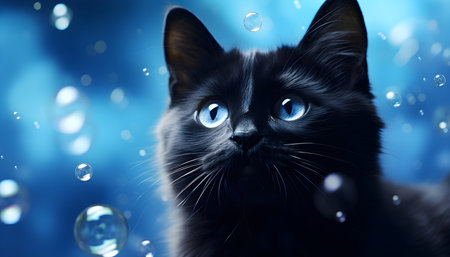 The cat looks at soap bubbles.の素材