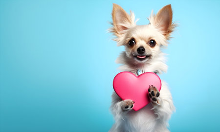 A cute Chihua dog holds a heart in its paws.の素材